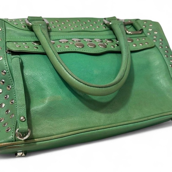 Rebecca Minkoff Green Studded Leather Stevie Satchel Handbag no cross body strap - Picture 2 of 8